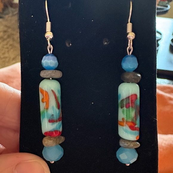 Hand Crafted Jewelry - Hand Crafted Glass, Labradorite and Blue Tigers Eye Beaded Earrings